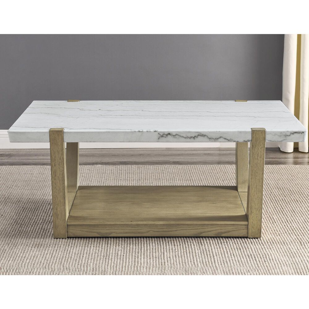 Steve Silver Perth Rectangular Cocktail Table with Casters in White and Weathered Sand, , large