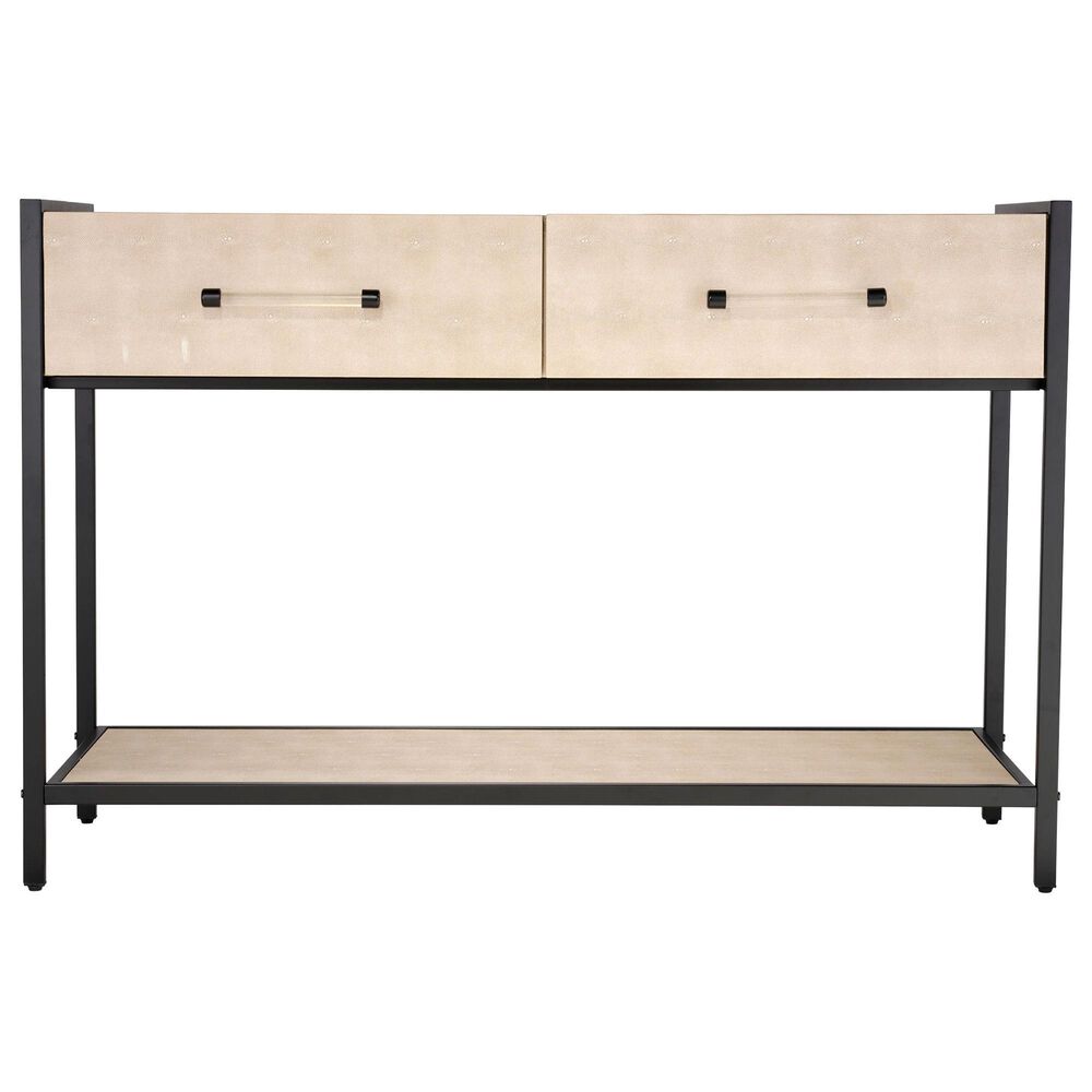 Splendor Living Irvington Faux Shagreen 2-Drawer Console Table in Taupe and Black, , large