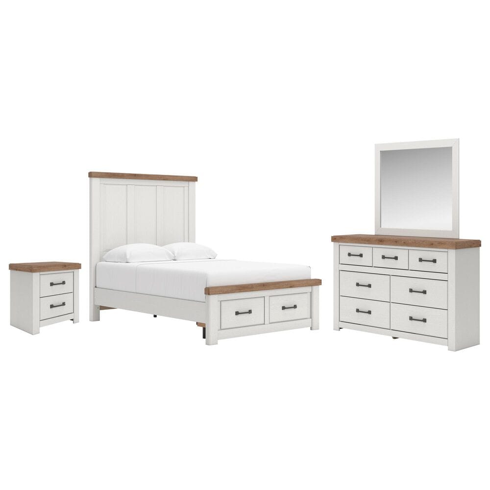 Ashley Savonport 4 Piece Full Storage Bedroom Set in White and Brown, , large