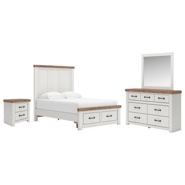 Ashley Savonport 4 Piece Full Storage Bedroom Set in White and Brown, , large