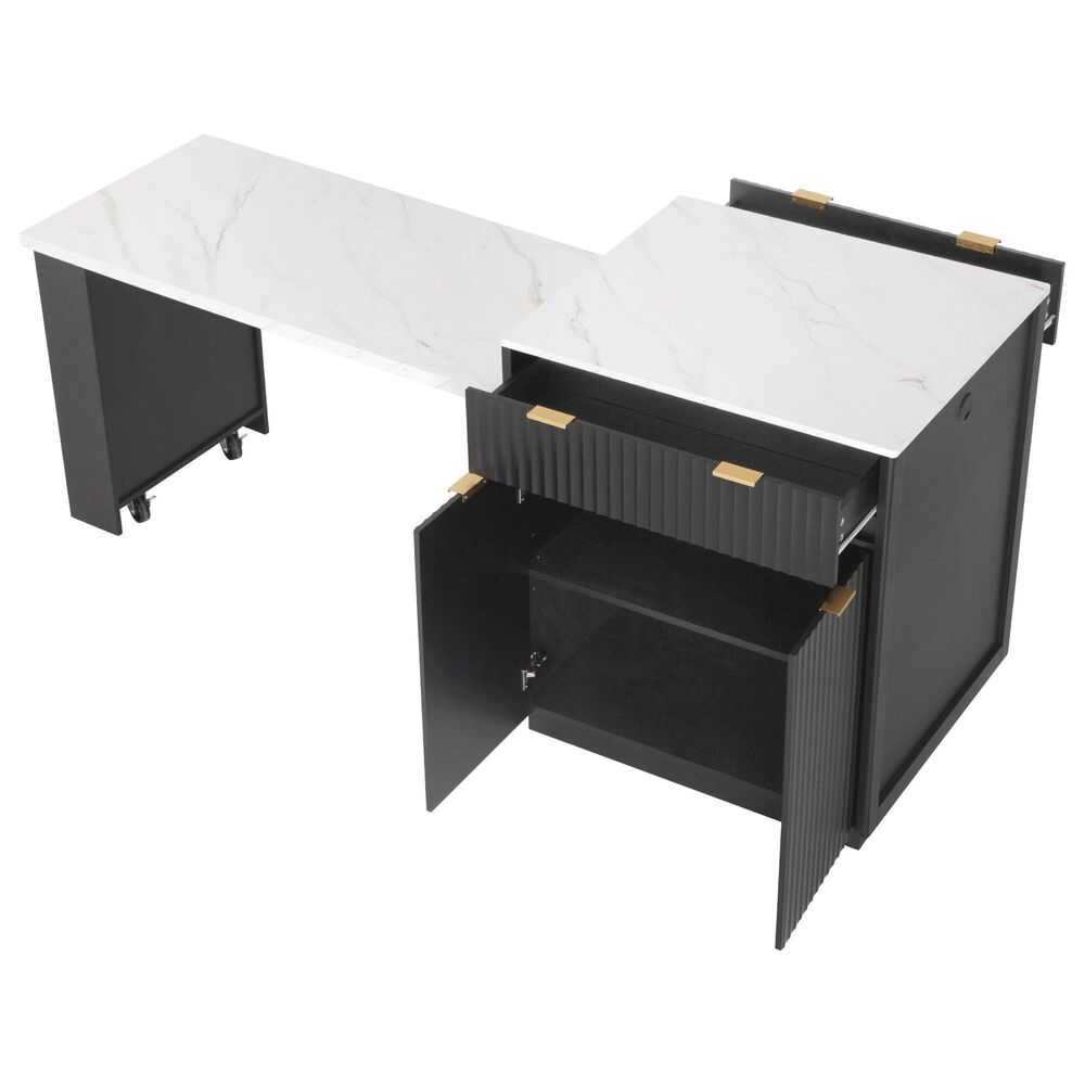HOMLUX 83" Fluted Kitchen Island in Black, , large
