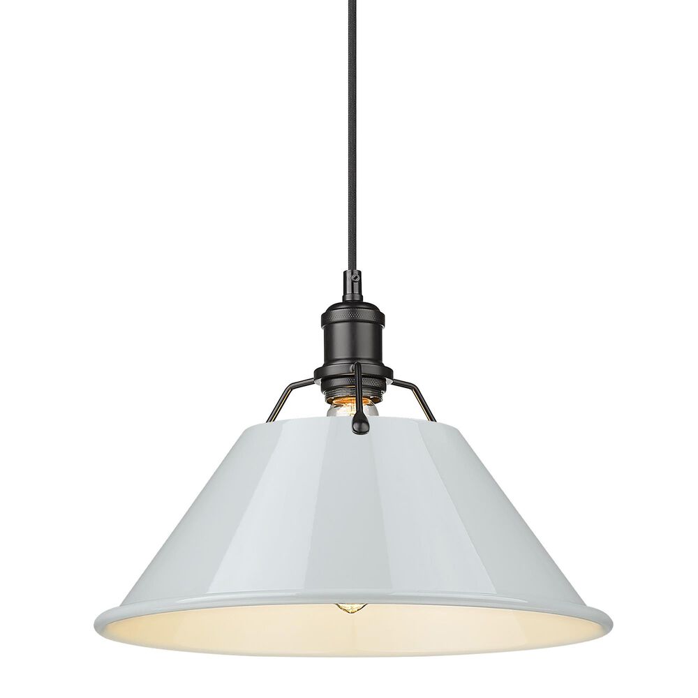 Golden Lighting Orwell 1-Light Wide Large Pendant with Dusky Blue Shade in Matte Black, , large