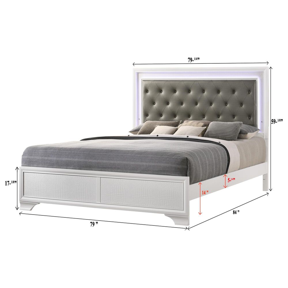 Crown Mark Lyssa King Upholstered Panel Bed with LED Lights in Frost, , large
