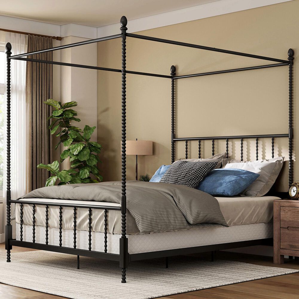 Furniture of America Elliot Queen Canopy Bed in Black, , large