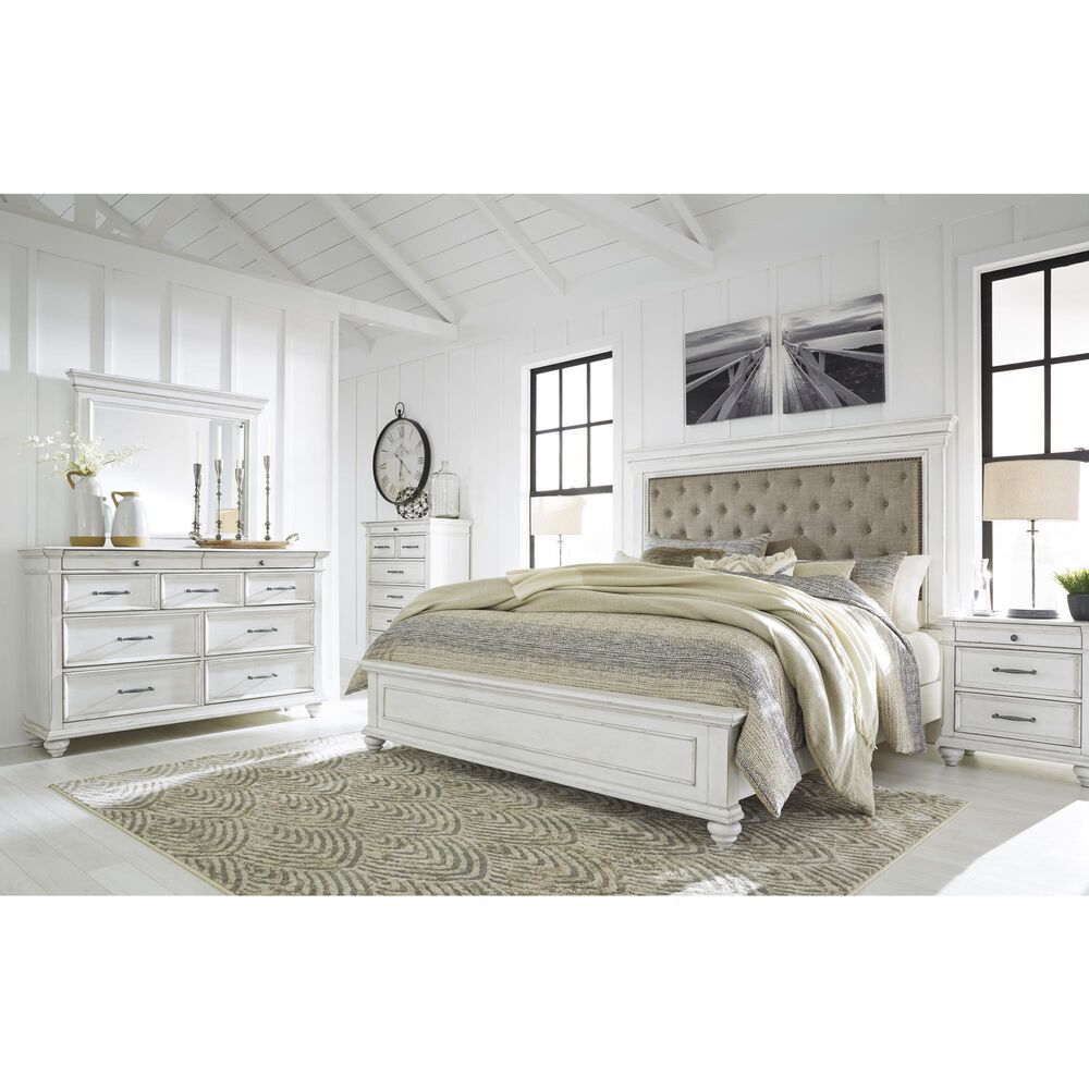 Ashley Kanwyn 4-Piece Cal King Upholstered Bed Set in Whitewash, , large