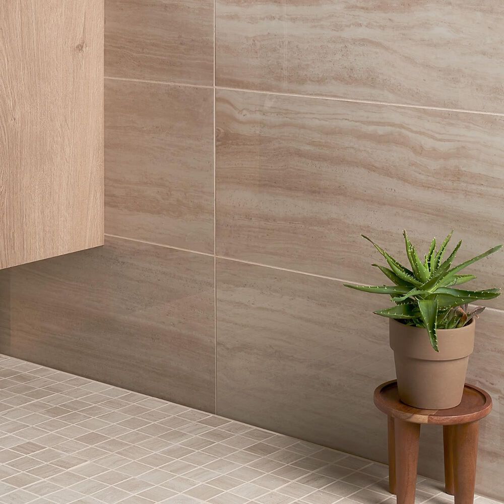 Soho Studio Zenit Beige 12" x 24" Travertine Look Polished Porcelain Tile, , large