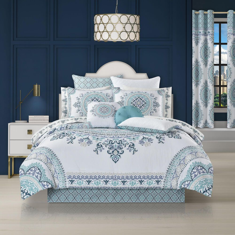 Royal Court Afton 4-Piece Queen Comforter Set in Blue and White, , large