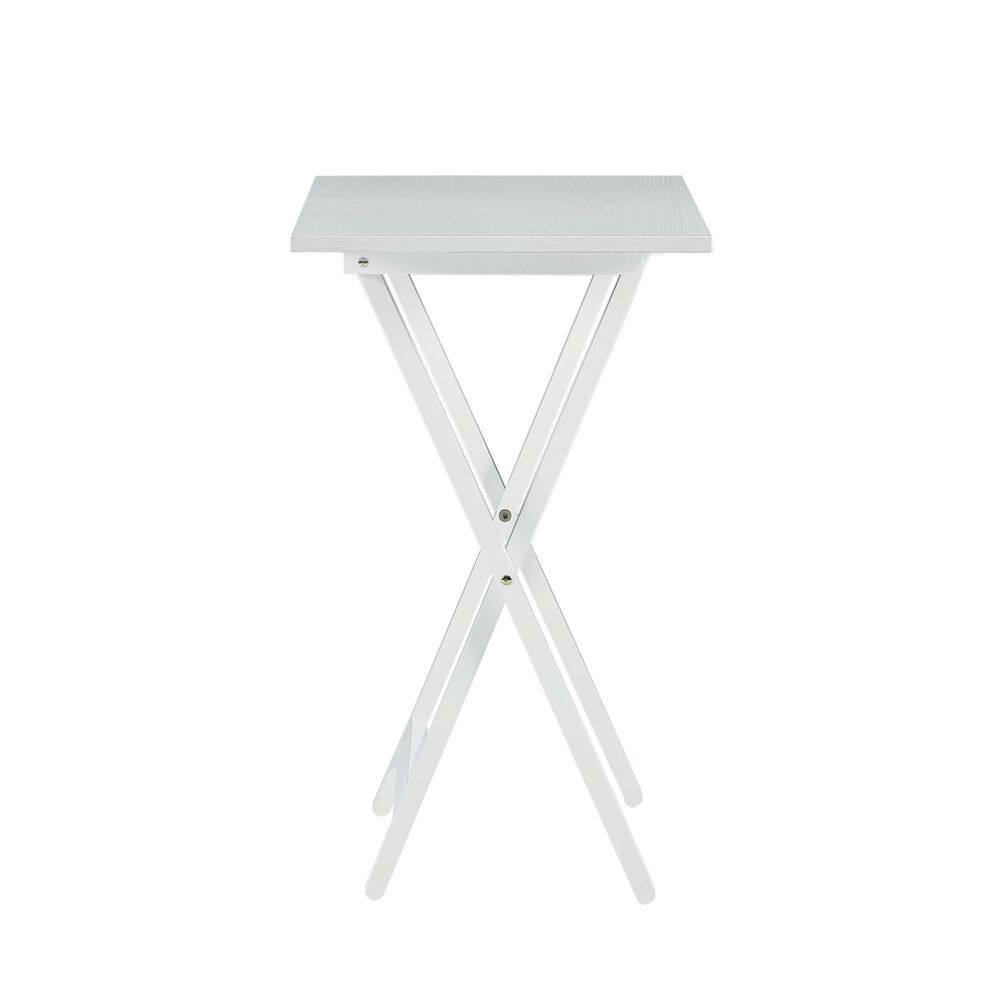 Linden Boulevard Taneli Tray Table Set with Stand in White &#40;Set of 4&#41;, , large