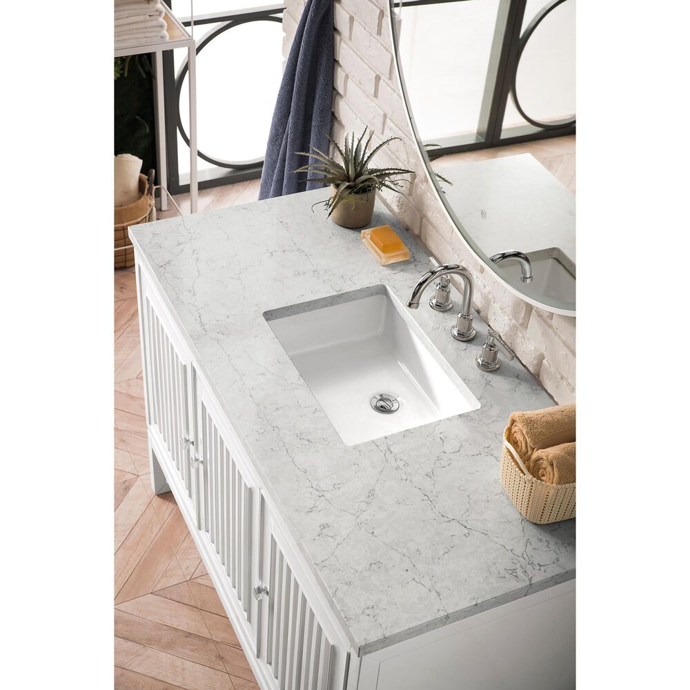 James Martin Vanities Athens 48&quot; Single Bathroom Vanity in Glossy White with 3 cm Eternal Jasmine Pearl Quartz Top and Rectangular Sink, , large