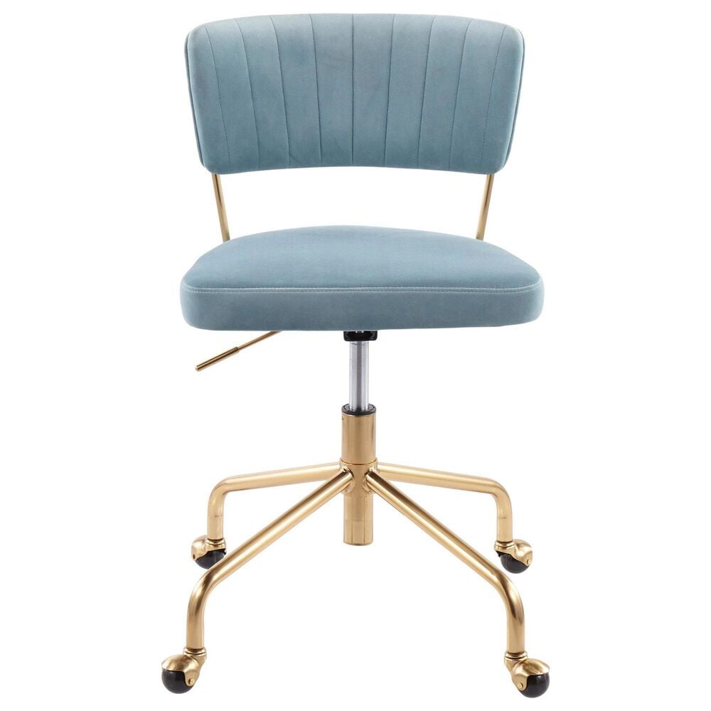 Lumisource Tania Task Chair with Light Blue Velvet Cushion in Gold, , large