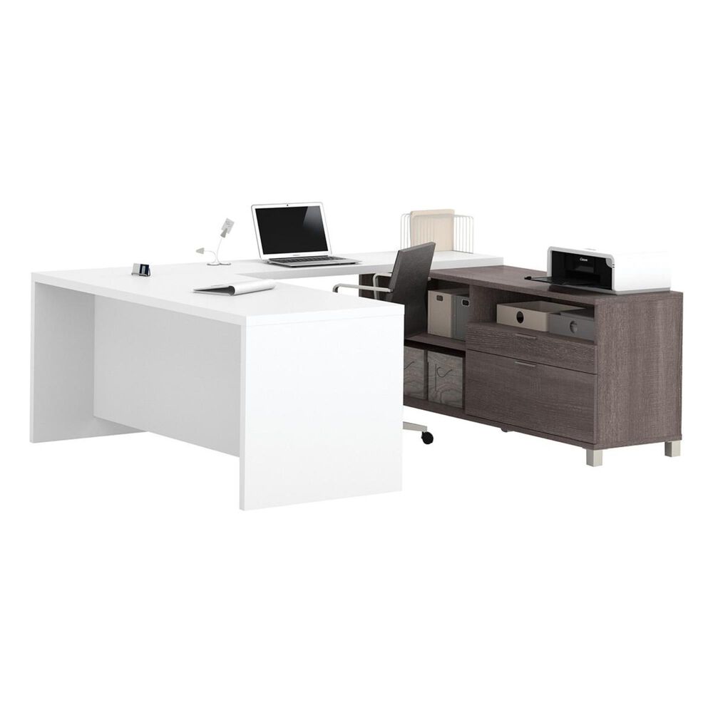 Bestar Pro-Linea U-Desk in Bark Grey and White, , large