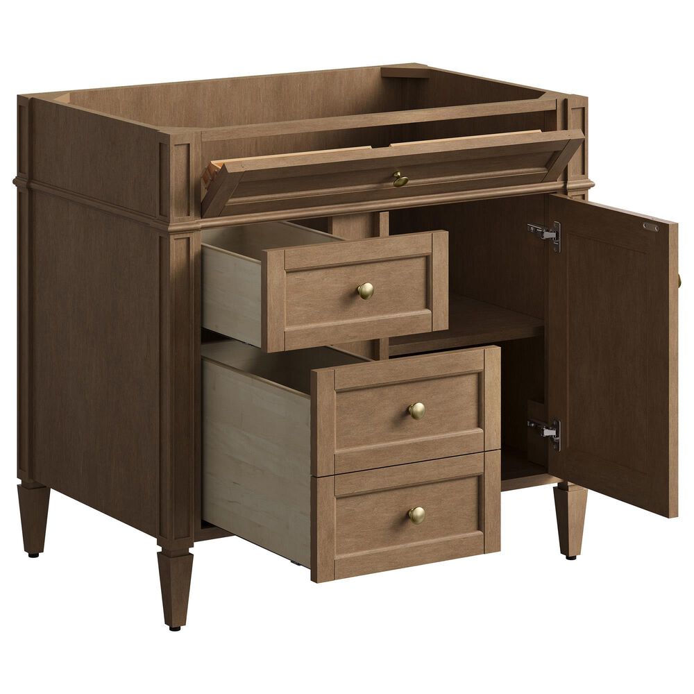James Martin Brittany 36" Single Bathroom Vanity in Pecan with 3 cm Ethereal Noctis Silestone Top and Rectangular Sink, , large