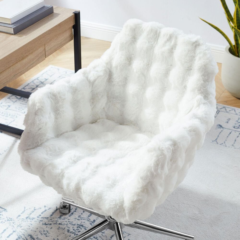 Linon Home Decor Fiona Office Chair with White Cloud Bubble Cushion in Silver, , large