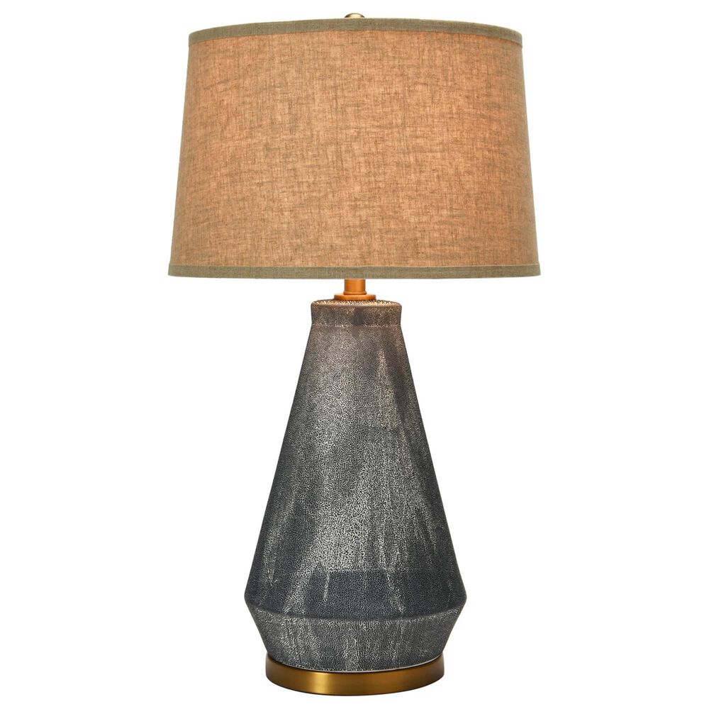 Teak Interiors Abode Ceramic Table Lamp with Linen Shade in Blue Reactive Glaze, , large
