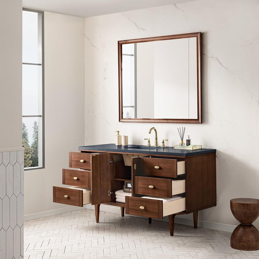 James Martin Vanities Amberly 60&quot; Single Bathroom Vanity in Walnut with 3 cm Charcoal Soapstone Quartz Top and Rectangular Sink, , large