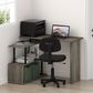 HOMLUX 3-Tier Shelves L-Shape Computer Desk in French Oak Grey and Black, , large