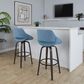 LumiSource Fabrico 30" Swivel Fixed-Height Bar Stool with Blue Noise Fabric Upholstery in Black and Glazed Walnut (Set of 2), , large