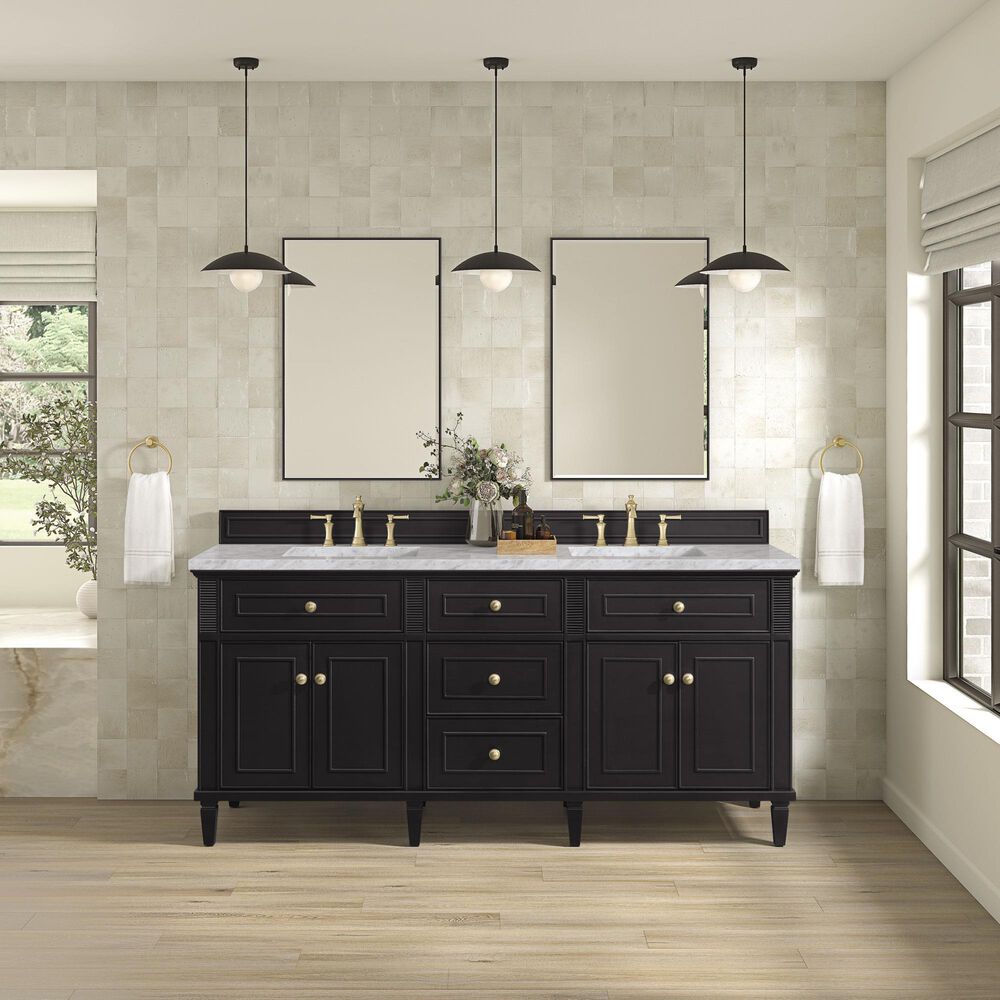 James Martin Vanities Lorelai 72&quot; Double Vanity in Black Onyx with 3 cm Carrara White Marble Top, , large