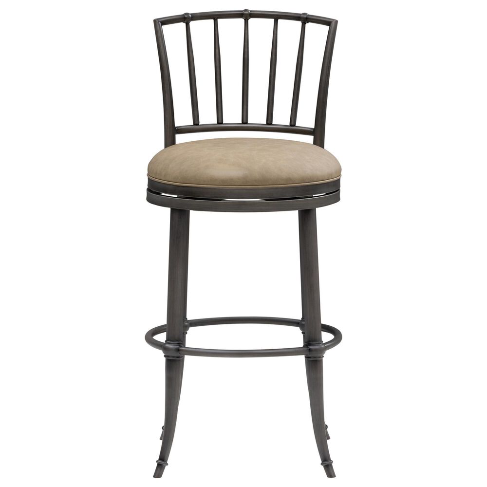 Armen Living Vince Bar Height Stool with Mushroom Brown Upholstery in Antique Pewter, , large