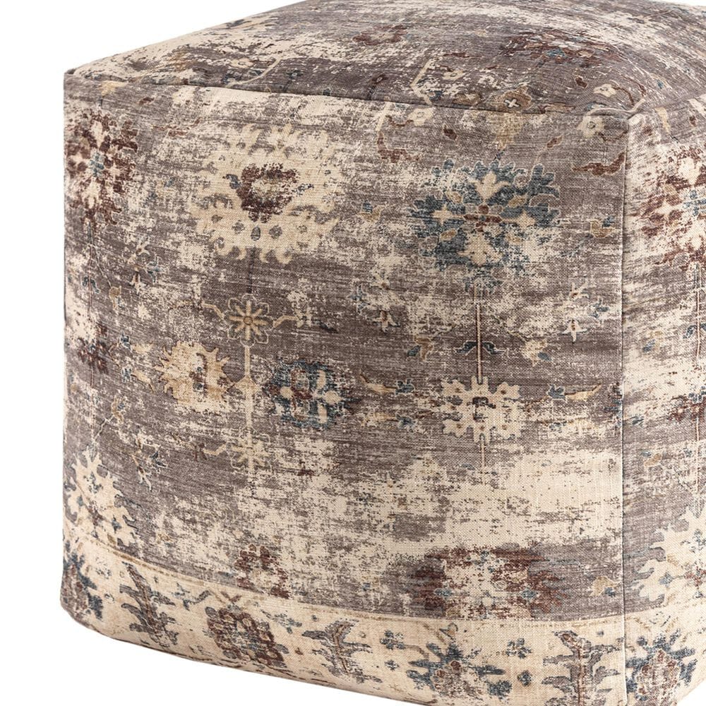 LR Home 18" Square Floral Pouf in Taupe, , large