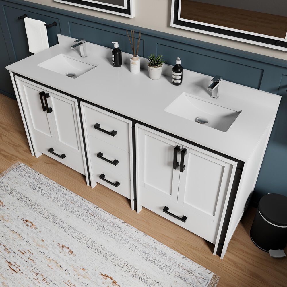 Lexora Home Ziva 72" Double Bathroom Vanity in White with 2 cm White Cultured Marble Top and Rectangular Sinks, , large