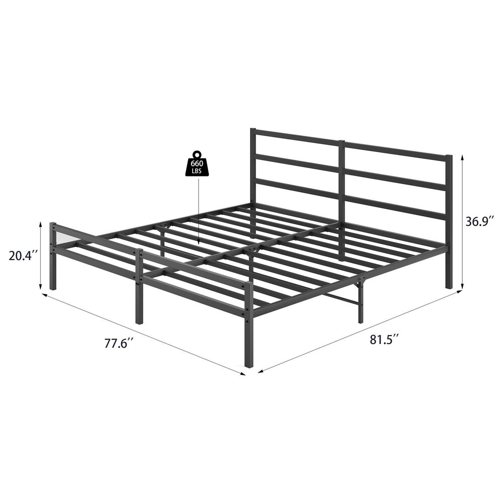 Hearth and Haven King Platform Bed with Sturdy Metal Frame and Headboard in Black, , large