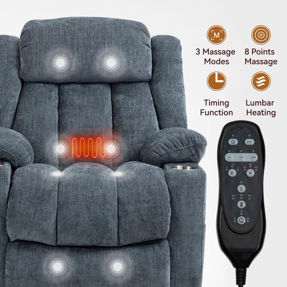 Hearth and Haven Power Lift Recliner in Blue, , large