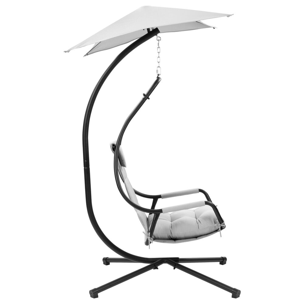 CorLiving Kingsley Chaise Lounge Chair with Canopy in Light Grey, , large