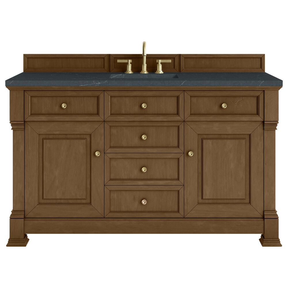 James Martin Vanities Brookfield 60&quot; Single Bathroom Vanity in Honey Oak with 3 cm Charcoal Soapstone Quartz Top and Rectangular Sink, , large