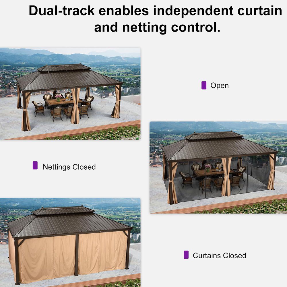 HOMLUX 12' x 20' Outdoor Hardtop Gazebo in Brown, , large