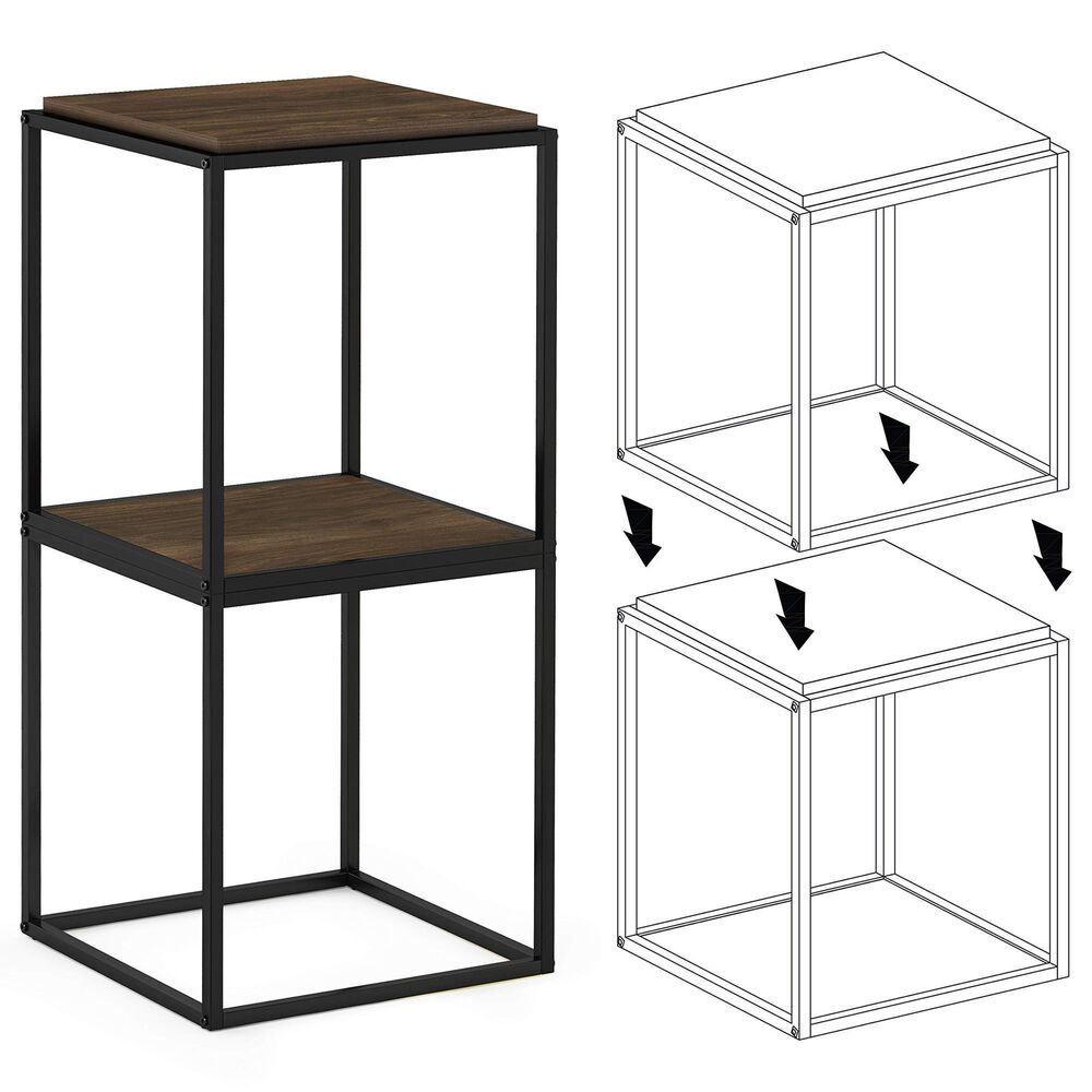 HOMLUX Cube Stackable End Table in Columbia Walnut and Black, , large