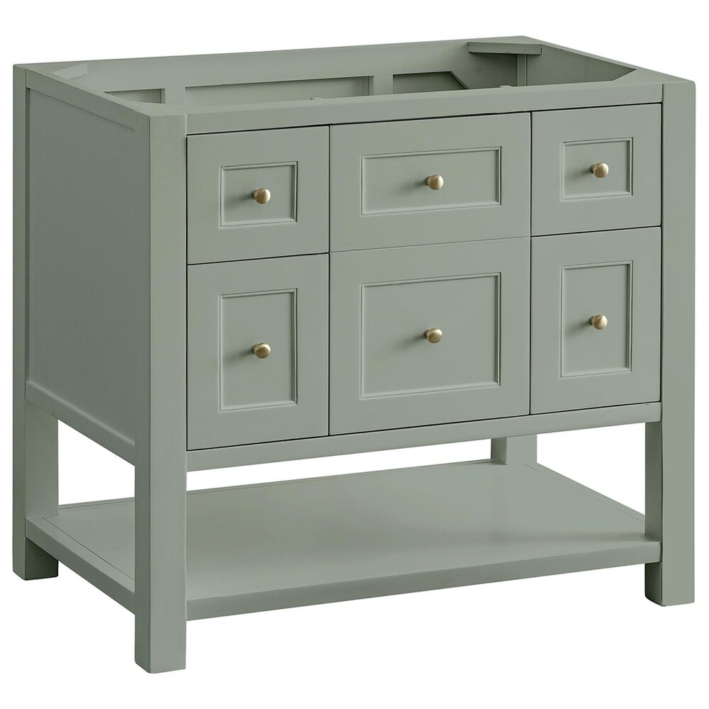 James Martin Vanities Breckenridge 36&quot; Single Bathroom Vanity in Smokey Celadon with 3 cm Victorian Silver Quartz Top and Rectangular Sink, , large