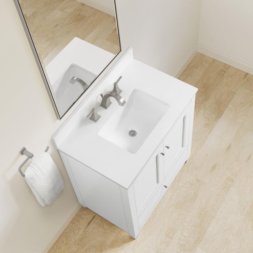 37B Claudine 30" Single Bathroom Vanity in Bright White with Glossy White Composite Stone Top and Backsplash, , large