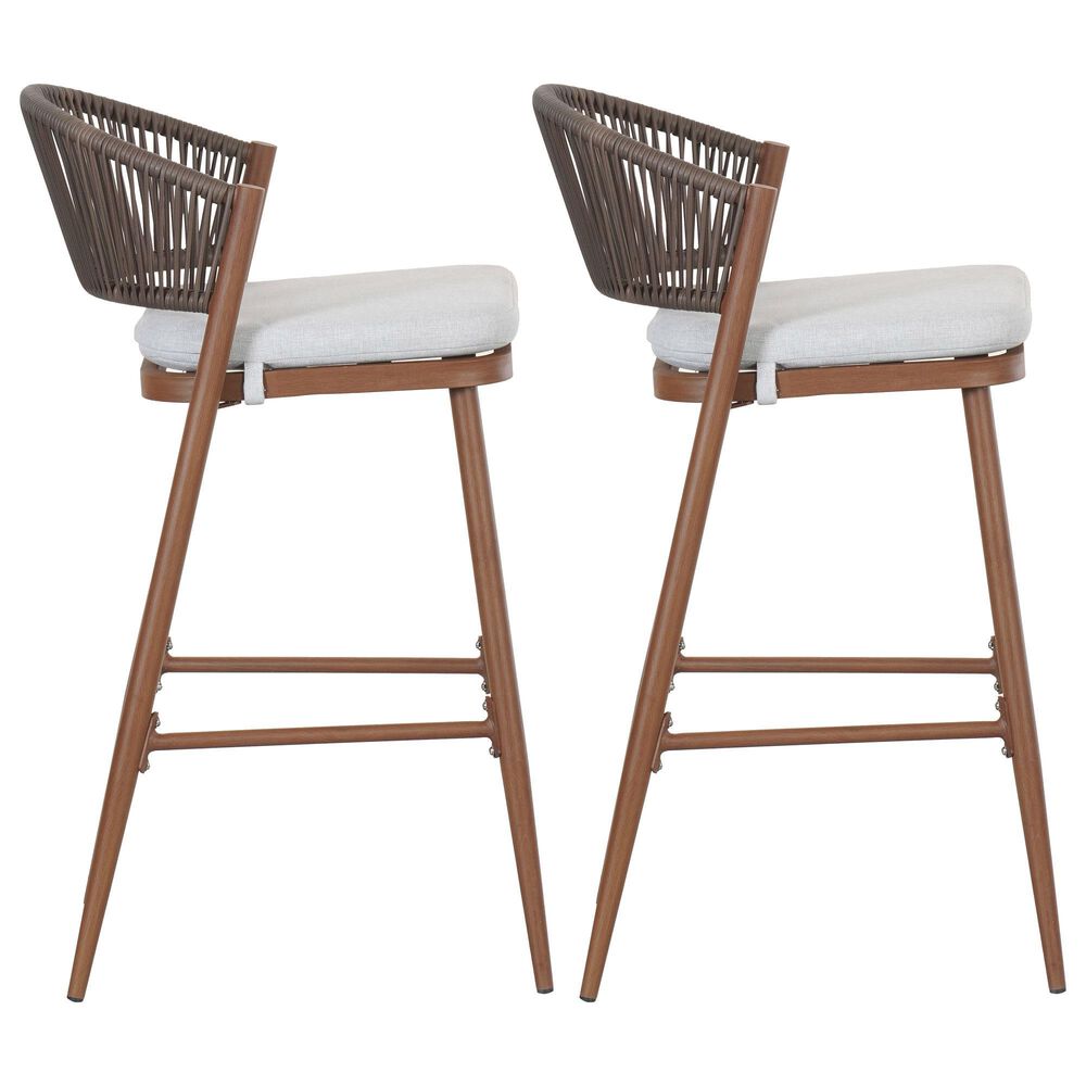 Hearth and Haven 30" Outdoor Barstool with Teak Frame in Light Gray (Set of 2), , large