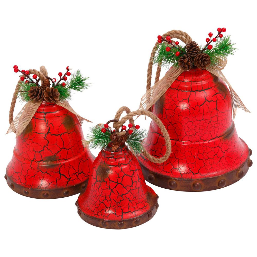 The Gerson Company Holiday Bells in Red (Set of 3), , large