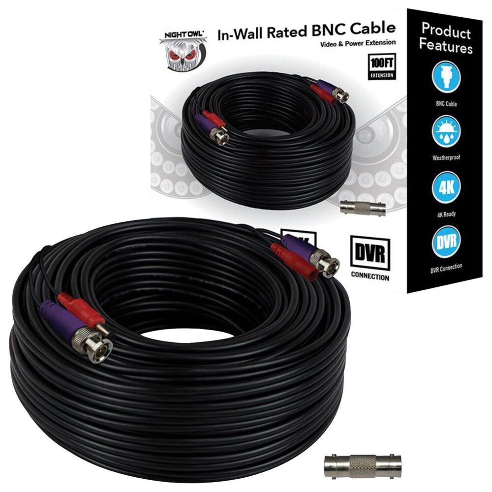 Night Owl 100&#39; In-Wall Rated Video and Power Extension Cable in Black, , large