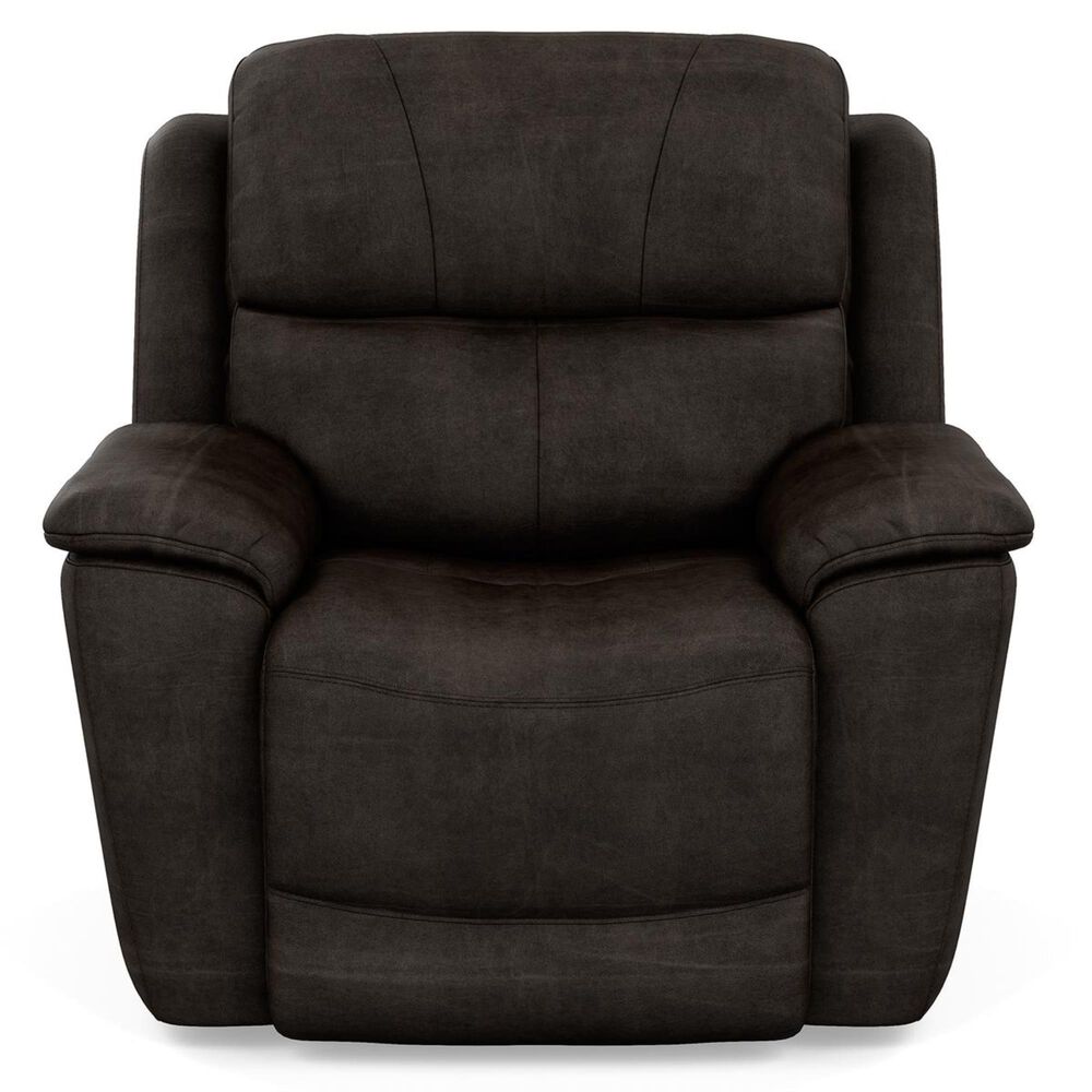 Flexsteel Cade Leather Power Recliner with Power Headrest in Raven, , large