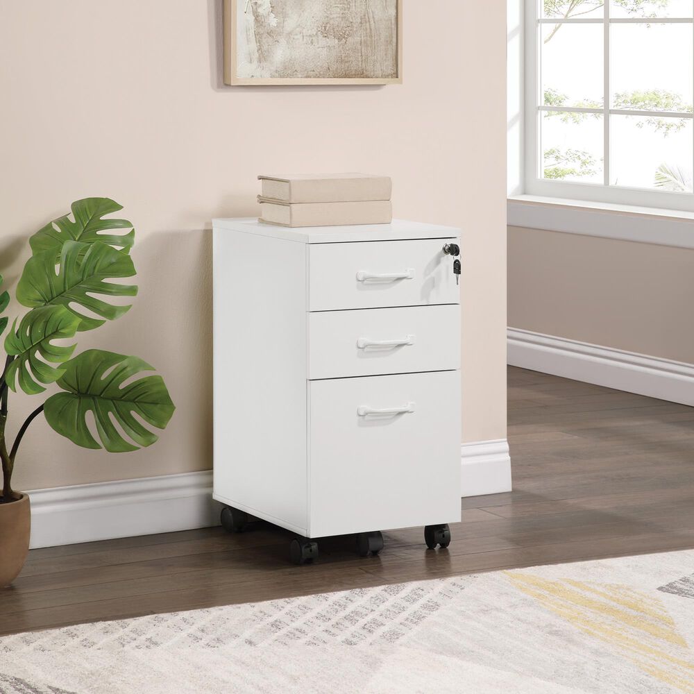 OSP Home Prado 3-Drawer Mobile File Cabinet in White, , large