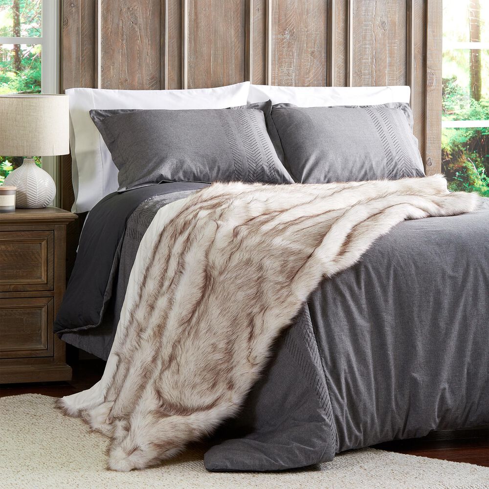 Timberlake Lavish Home Premium Faux Wolf Fur Blanket in Pearl White, , large