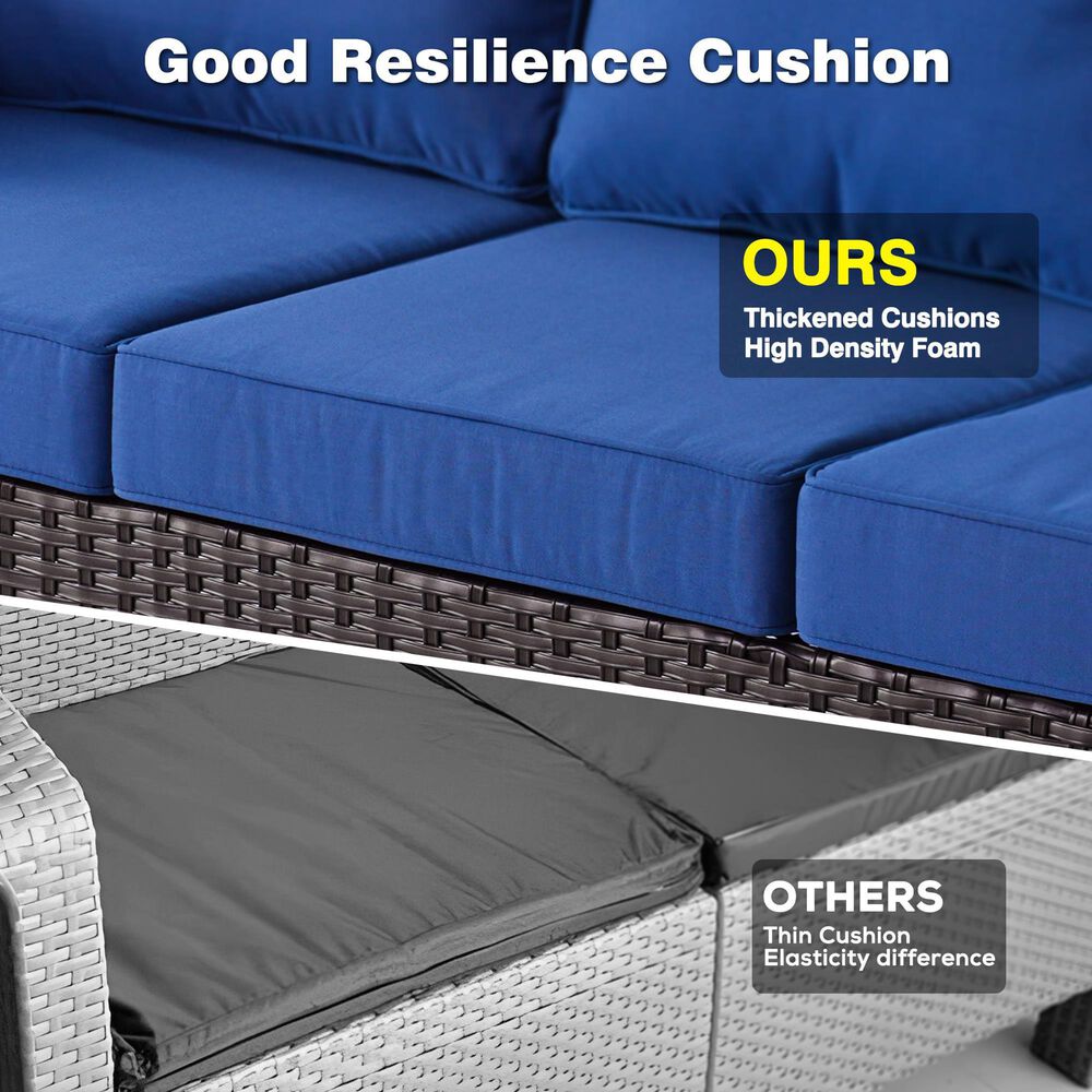 HOMLUX Patio Rattan Sofa Set in Navy Blue, , large