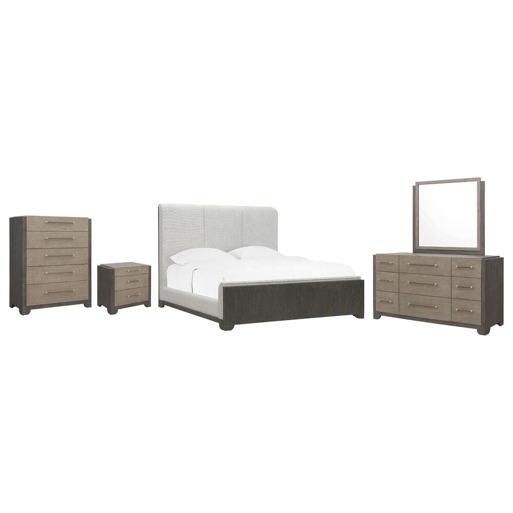 Nicolette Home Anderson Park Dark 5-Piece King Upholstered Bedroom Set in Moose Trail and Frontier Brown, , large