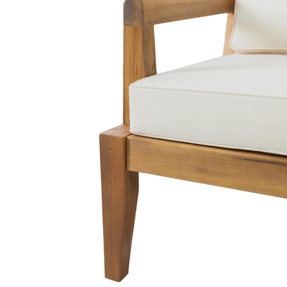 Hearth and Haven Outdoor Wood Club Chair with Beige Cushion in Teak, , large