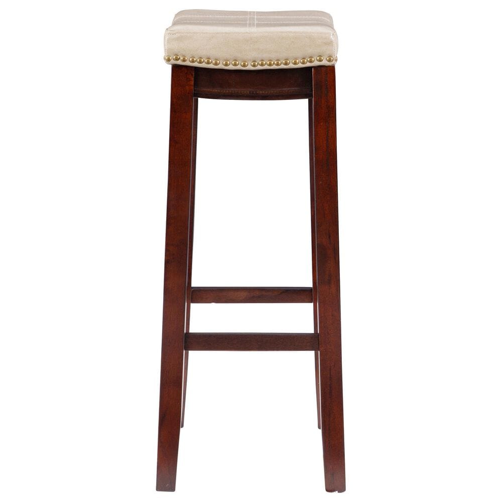 Linon Home Decor Claridge Bar Stool with Beige Cushion in Dark Brown, , large