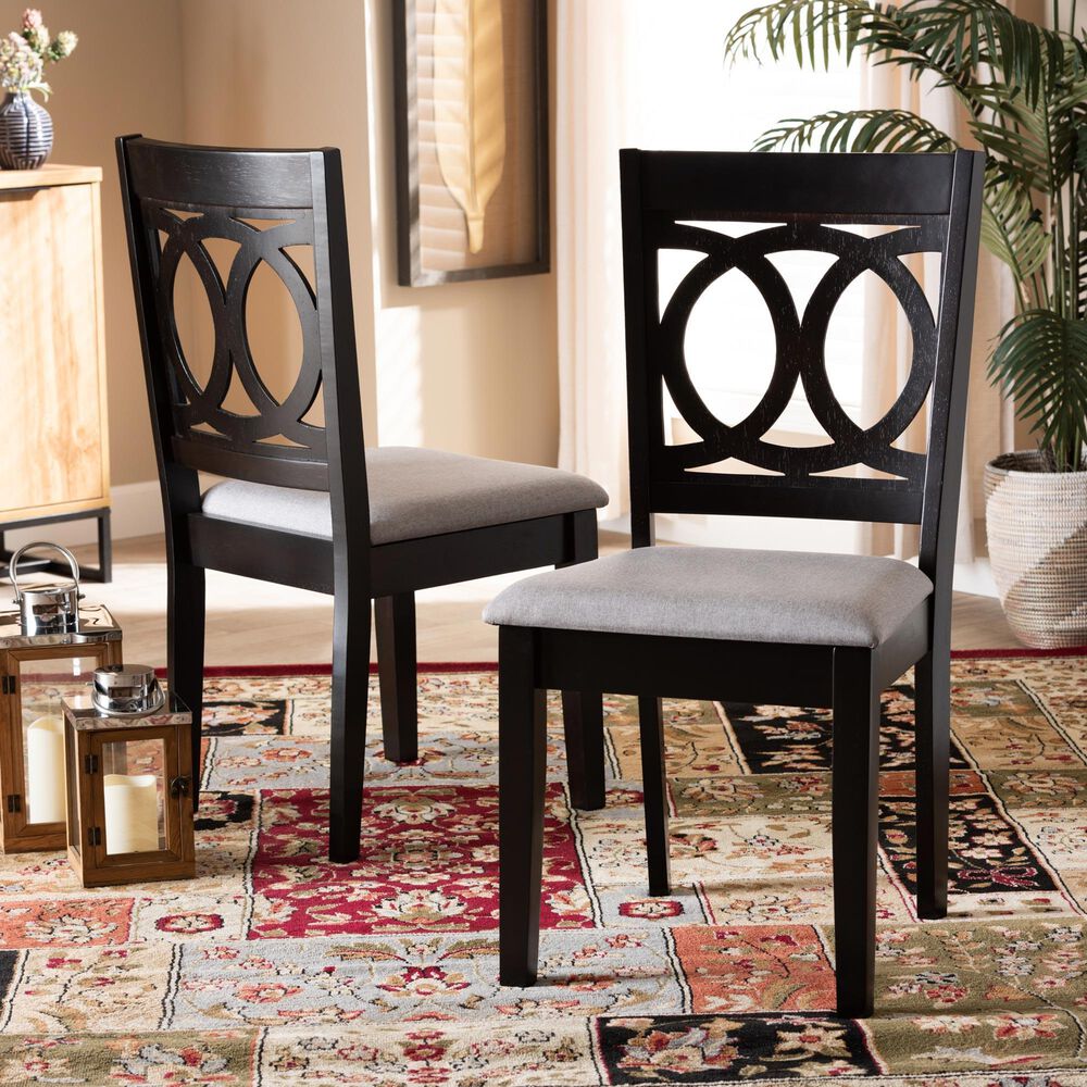 Baxton Studio Lenoir Side Chair with Grey Cushion in Espresso Brown (Set of 2), , large