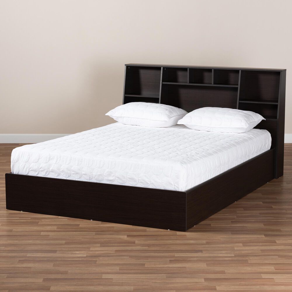 Baxton Studio Geoffrey Queen Platform Storage Bed in Dark brown, , large