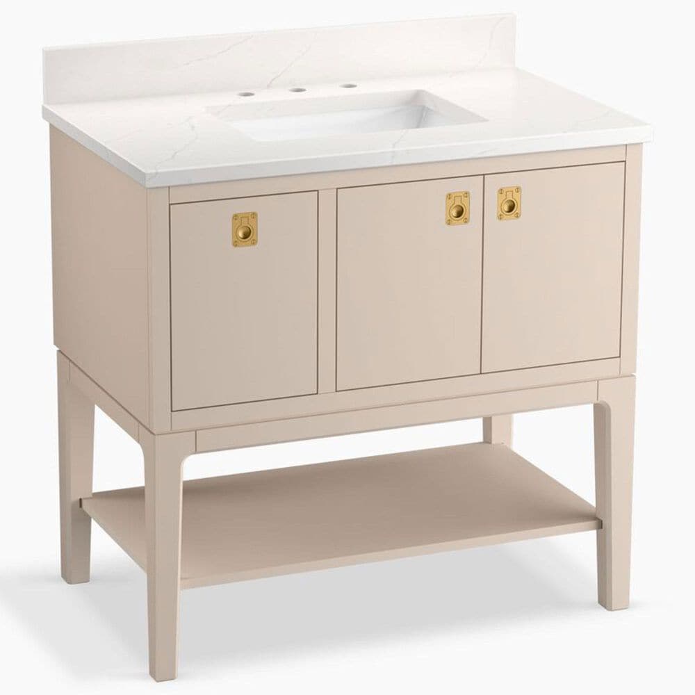 Kohler Seagrove 36" Single Bathroom Vanity in Light Clay with 3 cm White Quartz Top and Rectangular Sink, , large