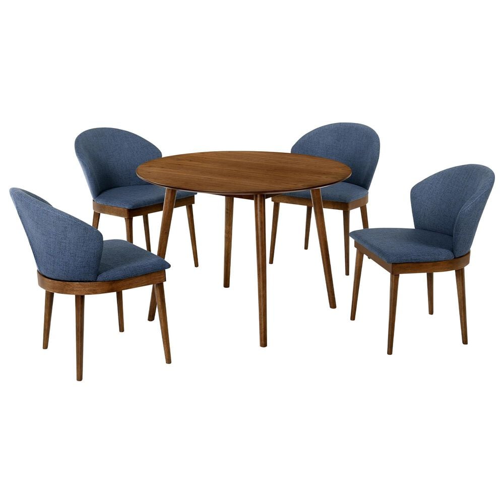 Blue River Arcadia and Juno 5-Piece 42" Dining Set with Blue Cushion in Walnut, , large