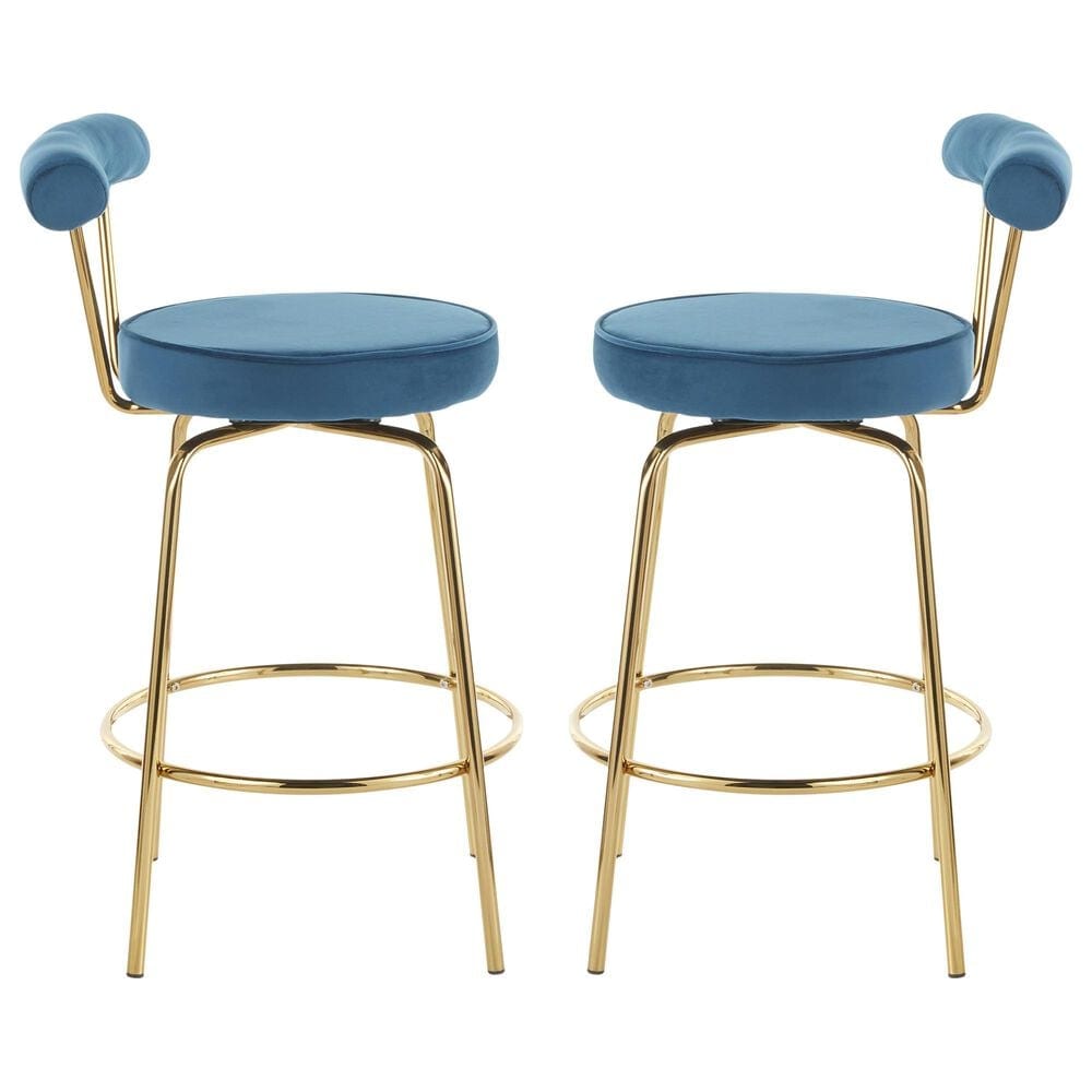 Lumisource Rhonda Counter Stool in Blue/Gold &#40;Set of 2&#41;, , large