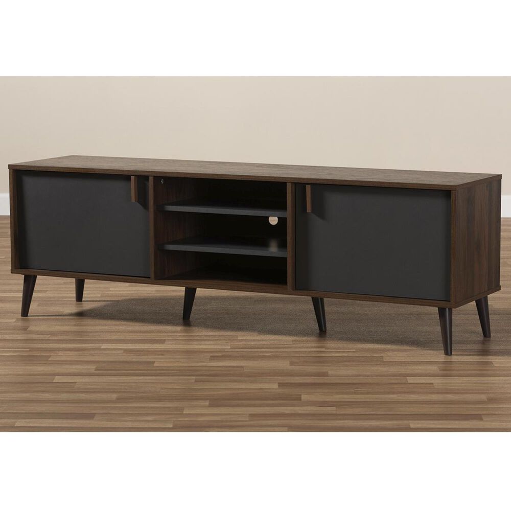 Baxton Studio Samuel TV Stand for TVs up to 65" in Walnut Brown and Dark Grey, , large