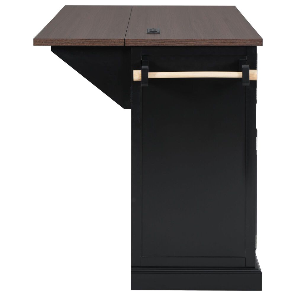 HOMLUX 54.9" Kitchen Island with Drop Leaf in Black and Brown, , large